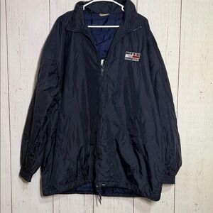 Vintage Tommy Hilfiger Navy Stitched Logo Windbreaker Coat Jacket XL Tall